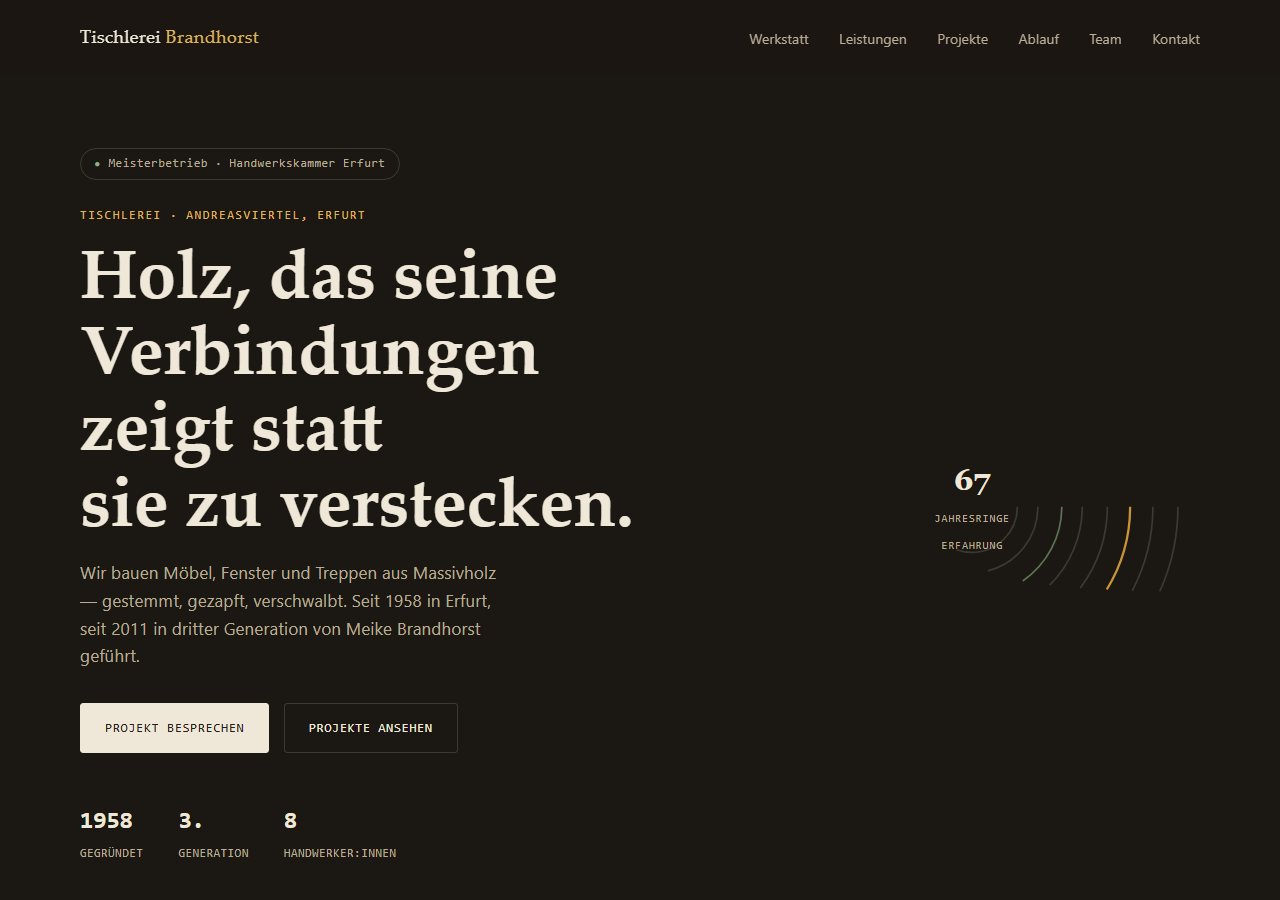 Startseite der Website für Tischlerei Brandhorst